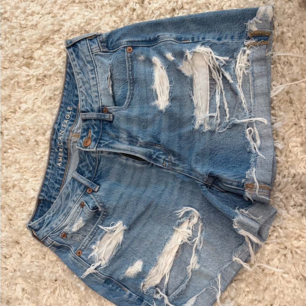 American Eagle Outfitters Women's Ripped Light Blue Jean Shorts